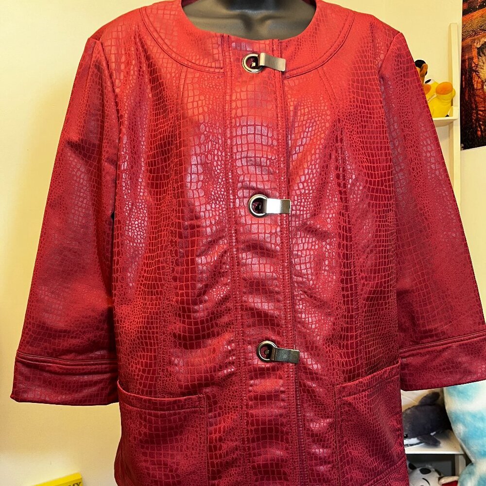 Ruby Rd Red Crocodile Textured Faux Leather Jacket Size 12